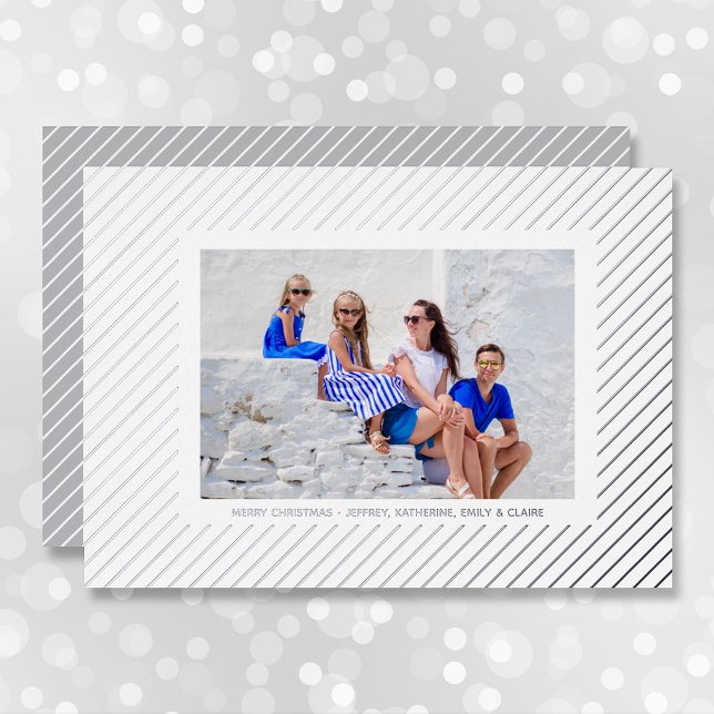 Carte De Vœux En Aluminium Photo de Noël Silver Pinstripe (Créateur téléchargé)