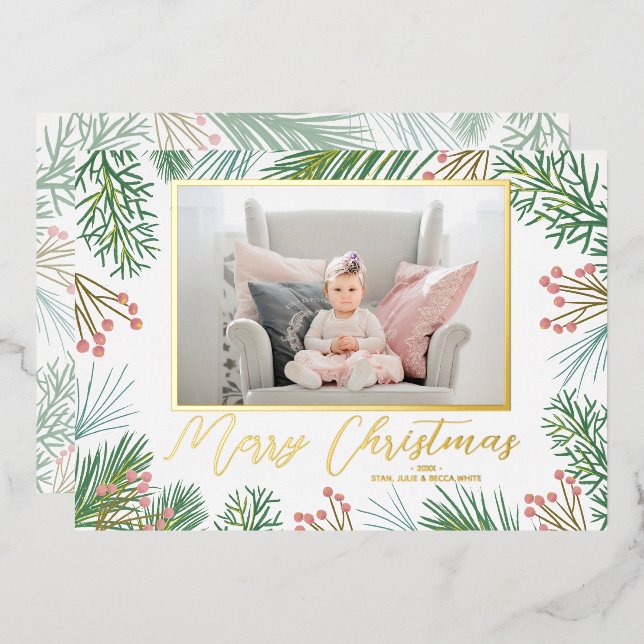 Carte De Vœux En Aluminium Photo de Noël verdoyante (Recto/Verso)