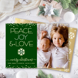Carte De Vœux En Aluminium Photo de Noël vert Paix Joie Amour Or véritable