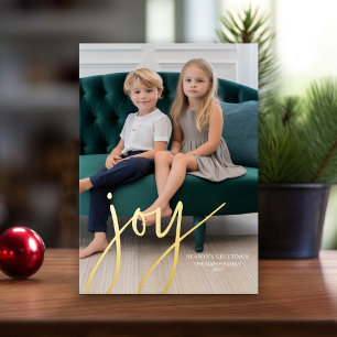 Carte De Vœux En Aluminium Photo de Noël Vertical - Script Gold JOY -