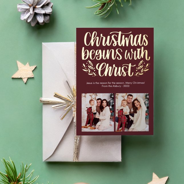 Carte De Vœux En Aluminium Photo en feuille métallisée Noël commence avec le  (Créateur téléchargé)