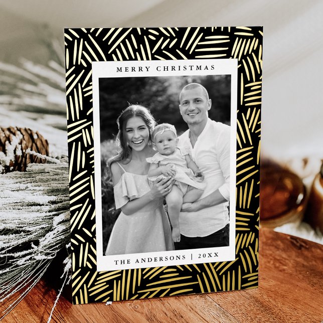 Carte De Vœux En Aluminium Photo en noir et or pointillé (Créateur téléchargé)