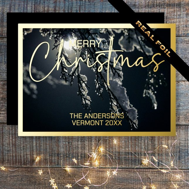 Carte De Vœux En Aluminium Photo encadrée (Framed Photo Minimal Black Foil Holiday Card)