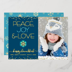 Carte De Vœux En Aluminium Photo Hanoukka Peace Joy Love Snowflake Real Gold