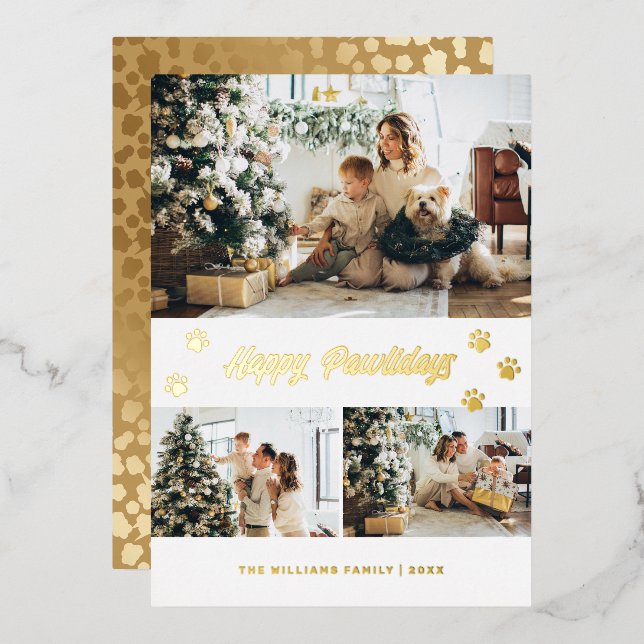Carte De Vœux En Aluminium Photo Happy Pawlidays Gold (Recto/Verso)