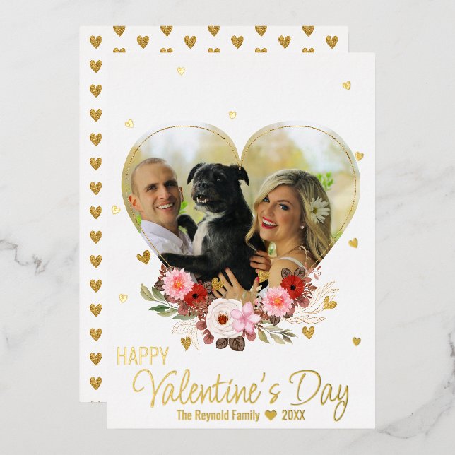 Carte De Vœux En Aluminium Photo Heart Gold Parties scintillant Hearts Saint- (Recto/Verso)