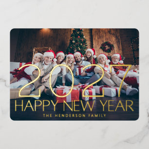 CARTE DE VŒUX EN ALUMINIUM PHOTO HEUREUX NOUVEL AN 2026 FIREWORKS D'OR