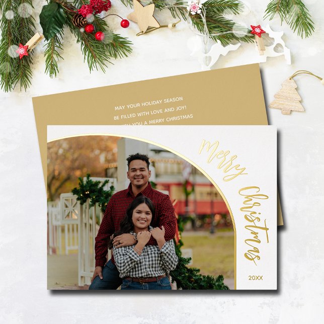 Carte De Vœux En Aluminium Photo Joyeux Noël Écriture Gold (Merry Christmas REAL gold foil holiday photo cards)