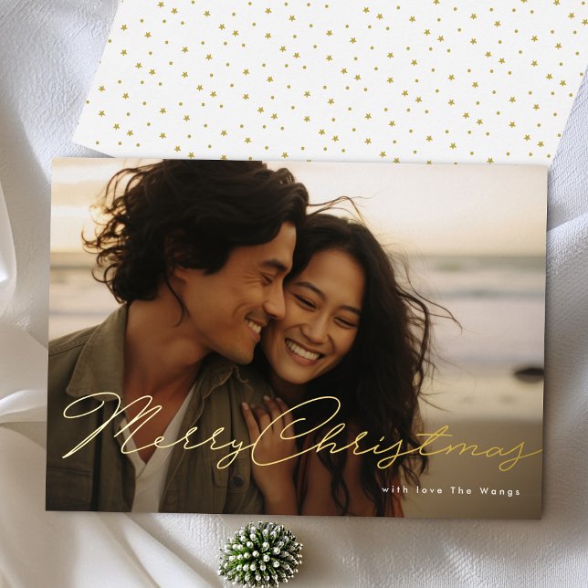 Carte De Vœux En Aluminium Photo manuscrite Joyeux Noël Or Pressé (Créateur téléchargé)