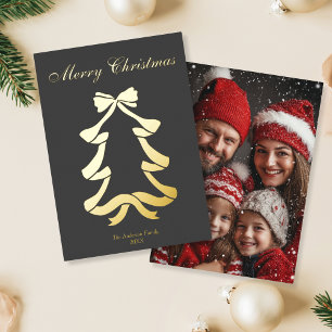 Carte De Vœux En Aluminium Photo minimaliste moderne Elegant Bow Christmas Tr