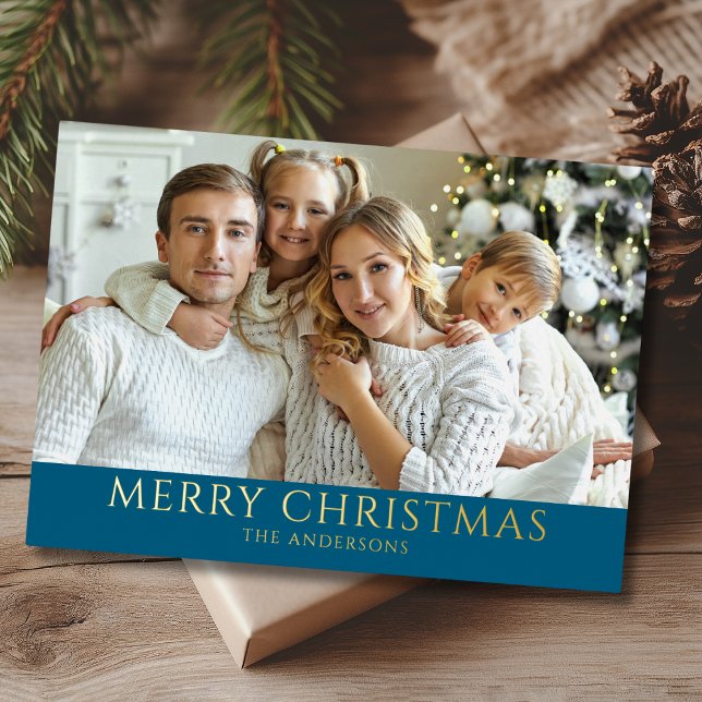 Carte De Vœux En Aluminium Photo moderne Christmas Gold (Créateur téléchargé)
