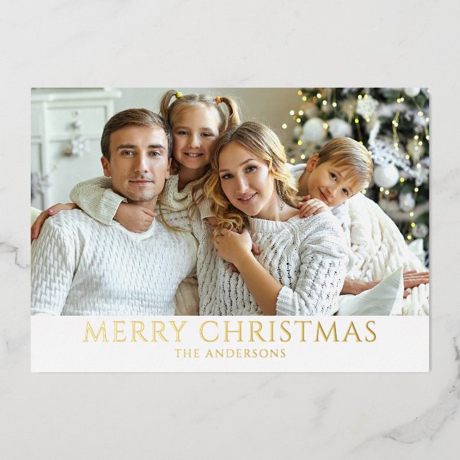 Carte De Vœux En Aluminium Photo moderne Christmas Gold (Recto)