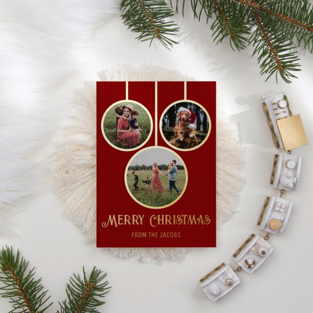 Carte De Vœux En Aluminium Photo moderne Joyeux Noël Bauble (Créateur téléchargé)
