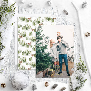 Carte De Vœux En Aluminium Photo moderne Joyeux Noël Forêt d'or vert