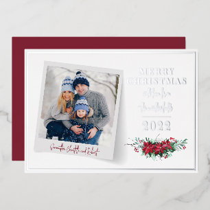 Carte De Vœux En Aluminium Photo Noël Script Jours de Noël Botanique Argent