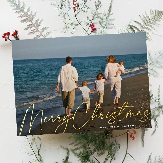 Carte De Vœux En Aluminium Photo Or Simple Moderne Joyeux Noël (Créateur téléchargé)