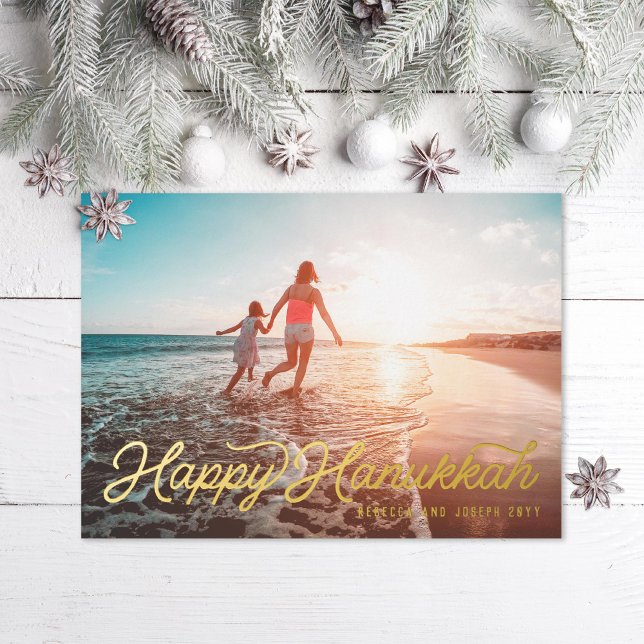 Carte De Vœux En Aluminium Photo Retro Script Happy Hanoukka (Créateur téléchargé)