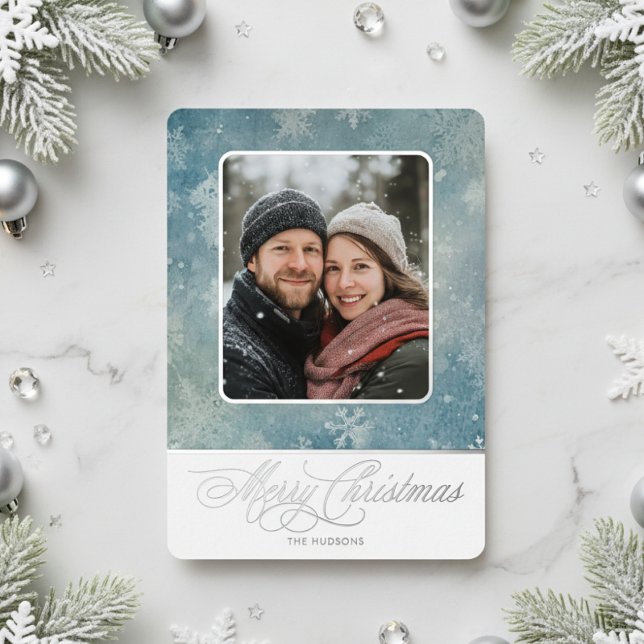 Carte De Vœux En Aluminium Photo Russe Blue Neige hiver Noël (Créateur téléchargé)
