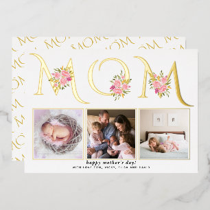 Carte De Vœux En Aluminium Photographie typographique en feuille d'or MOM pou