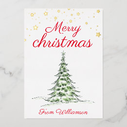 Carte De Vœux En Aluminium Photos modernes Joyeux Noël rouge famille or