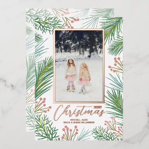 Carte De Vœux En Aluminium Pines Berries Photo de Noël