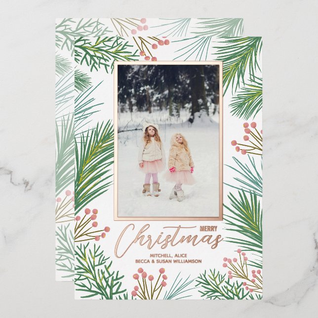 Carte De Vœux En Aluminium Pines Berries Photo de Noël (Recto/Verso)