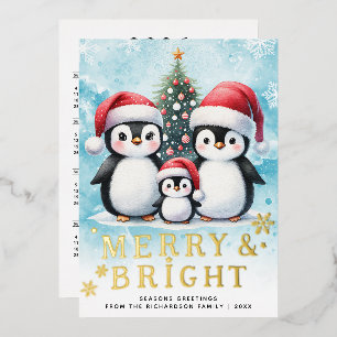 Carte De Vœux En Aluminium Pingouin Famille Joyeux & Bleu Bleu Rouge Noel