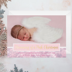 Carte De Vœux En Aluminium Pink Christmas Photo Flac à neige Premier Noël