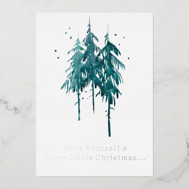 Carte De Vœux En Aluminium Pins bleu-vert simple Noël (Recto)