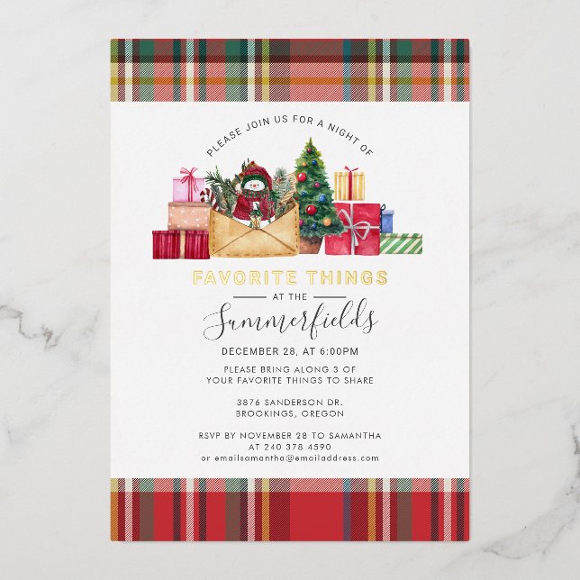 Carte De Vœux En Aluminium Plaid Favori Things Noël Party Gold (Recto)