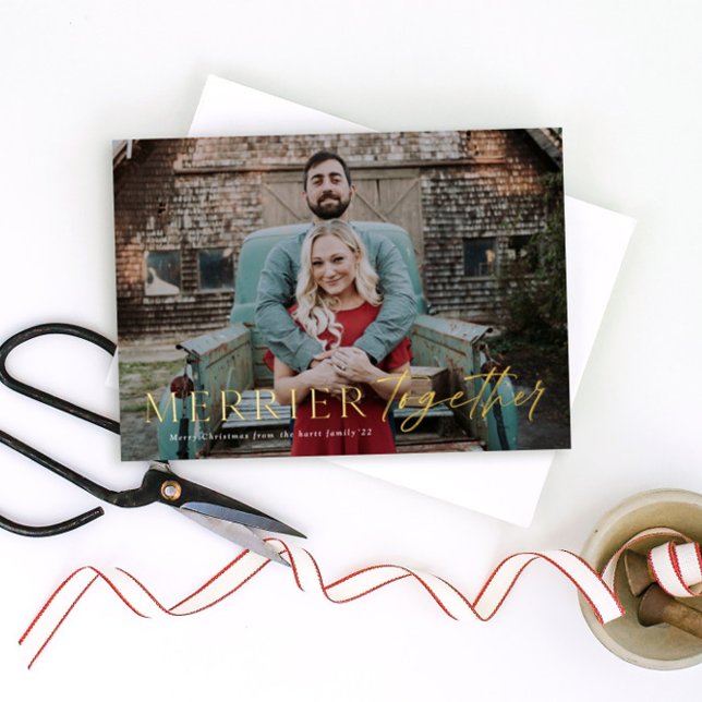 Carte De Vœux En Aluminium Plus joyeux ensemble Joyeux Noël Photo Or (Créateur téléchargé)