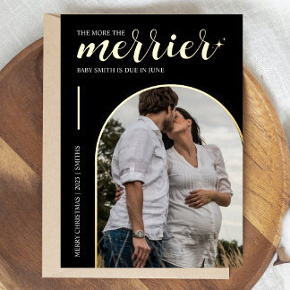 Carte De Vœux En Aluminium Plus Merrier Black Gold Noël Grossesse