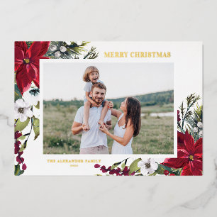 Carte De Vœux En Aluminium Poinsettia et Fir Feuilles Joyeux Noël Photo