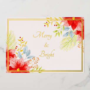 Carte De Vœux En Aluminium Poinsettias aquarelle feuille métallisée personnal