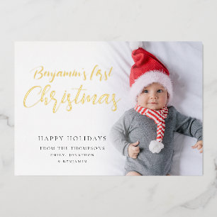 Carte De Vœux En Aluminium Premier Noël Bébé Photo Calligraphie Luxe Réel
