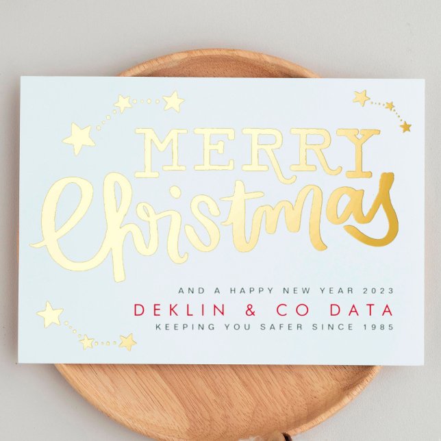 Carte De Vœux En Aluminium Premium White Gold Stars Merry Christmas Business (Créateur téléchargé)