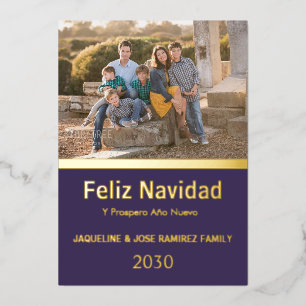 Carte De Vœux En Aluminium Purple Feliz Navidad Photo Famille Espagnole