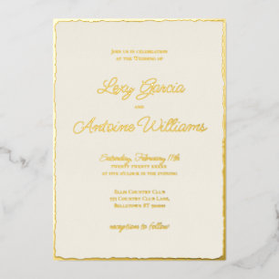 Carte De Vœux En Aluminium Real Foil Luxe Gold Edge Ecru Faire-part de mariag