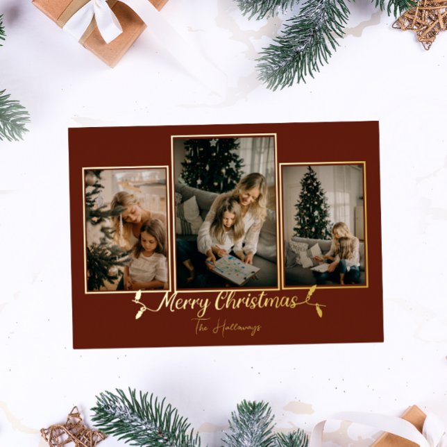 Carte De Vœux En Aluminium Red Christmas Lights 3 Photo Foil (Créateur téléchargé)