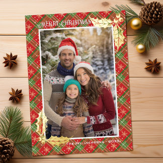 Carte De Vœux En Aluminium Red Christmas Plaid | Joyeuse photo de Noël |