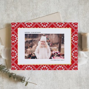 Carte De Vœux En Aluminium Red Fair Isle Winter Knit Motif Photo Noël