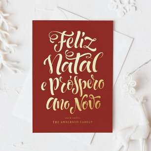 Carte De Vœux En Aluminium Red Feliz Natal e Próspero Ano Novo Script