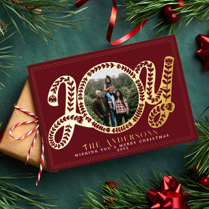 Carte De Vœux En Aluminium Red Folk Art Joy Photo de Noël