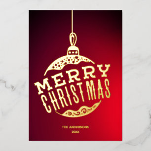 Carte De Vœux En Aluminium Red Gold Merry Christmas Ball Nom de famille Noël