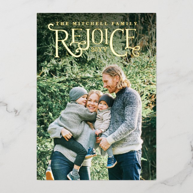 Carte De Vœux En Aluminium Rejoice Noël à la main (Recto)