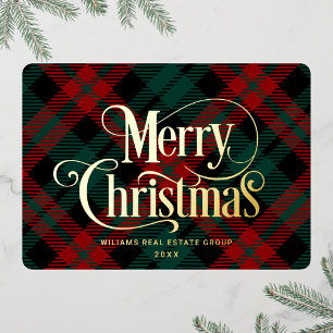 Carte De Vœux En Aluminium Retro Classic Sparkle Merry Christmas Gold