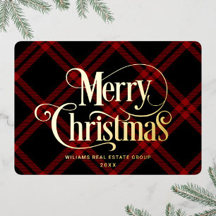 Carte De Vœux En Aluminium Retro Classic Sparkle Merry Christmas Gold