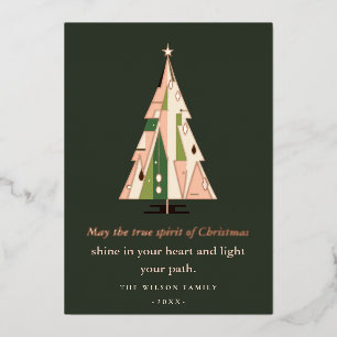 Carte De Vœux En Aluminium Retro Géométrique Arbre de Noël Bleu Forêt verte