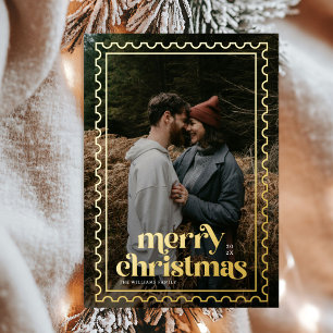 Carte De Vœux En Aluminium Retro Joyeux Timbres de Noël photo Couples