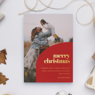 Carte De Vœux En Aluminium Retro Red Arch Design Joyeux Noël Photo Gold